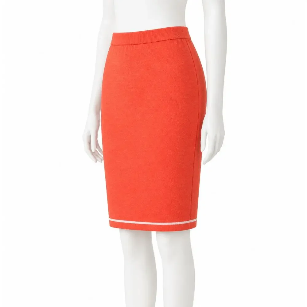 St. John Collection by Marie Gray Santana Knit Skirt Coral Orange Trim Size 8